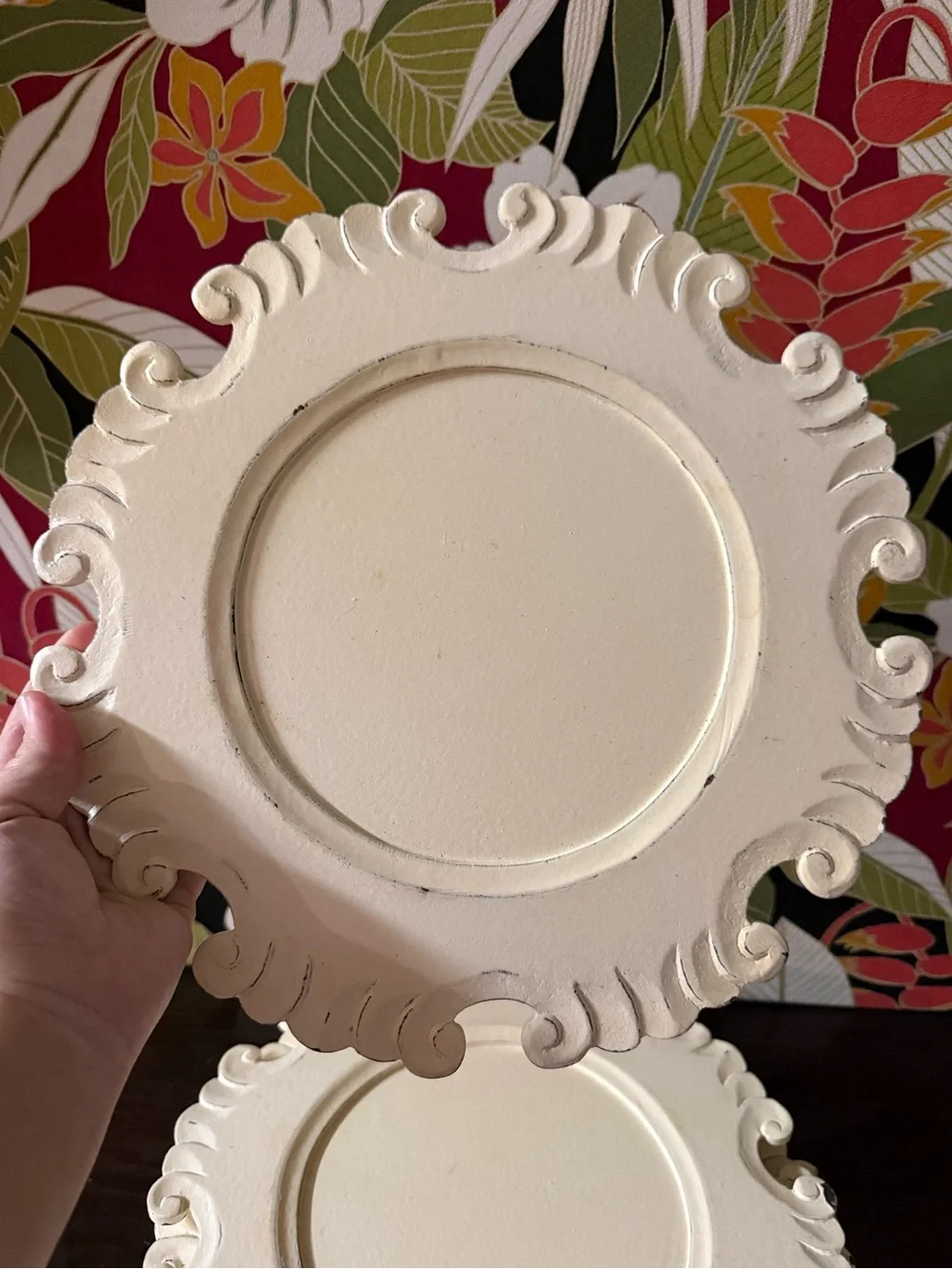 Antique white charger plates by Pier One